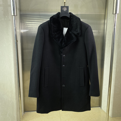 冬季男士黑色水貂毛领羊毛大衣