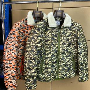 微瑕秋冬迷彩时尚 毛领羽绒服白鸭绒保暖厚实翻领外套上衣潮G4D14