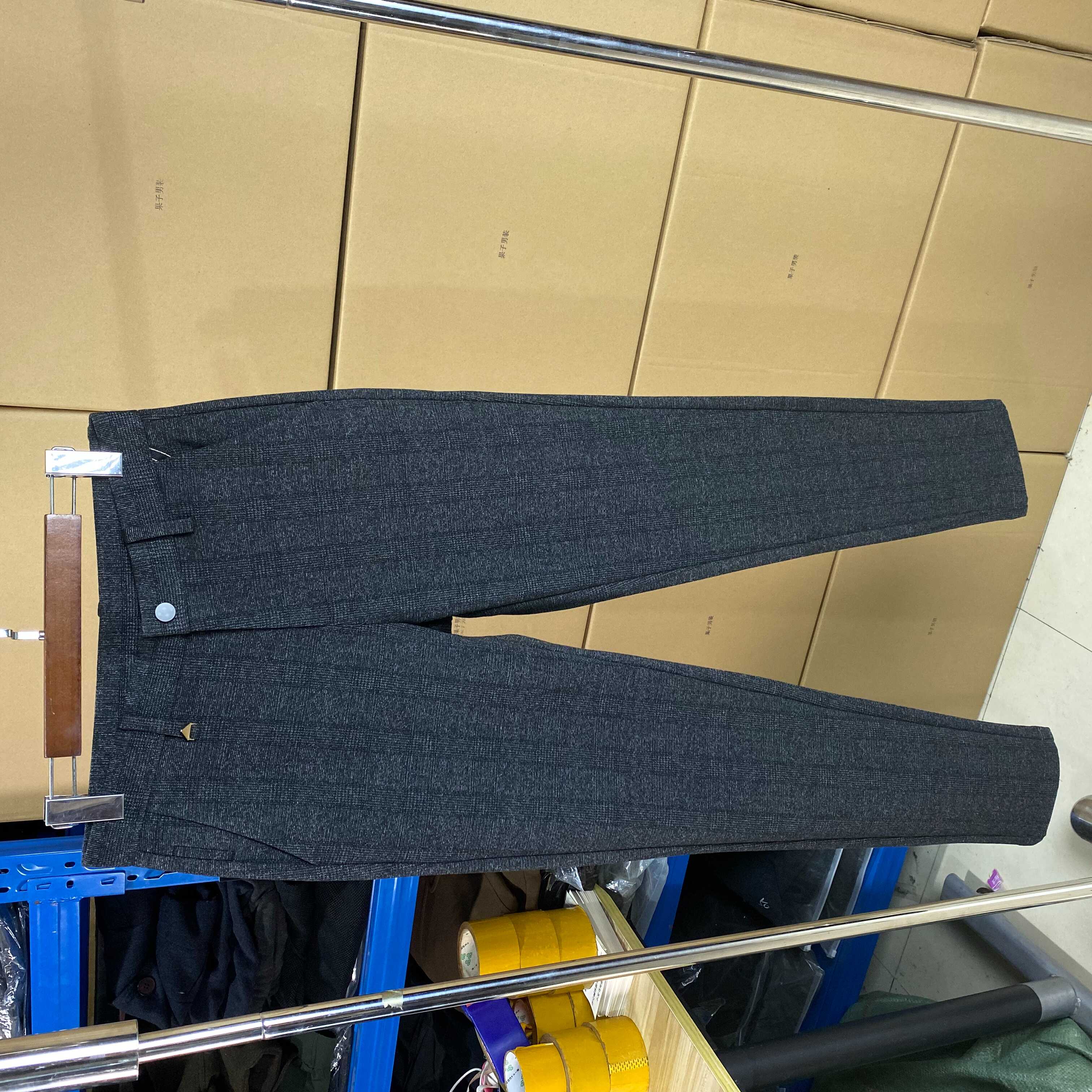 细格纹弹力英伦春秋修身男装窄脚