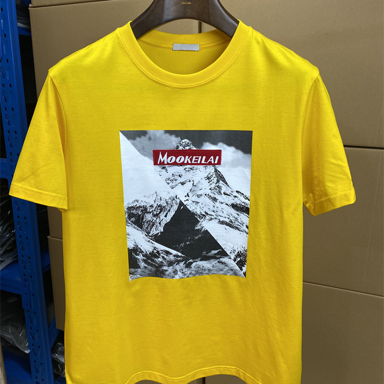 纯棉黄色刺绣短袖修身