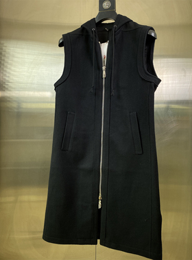 专柜48码黑色连帽无袖马甲背心男冬季中长款宽松拉链坎肩D33