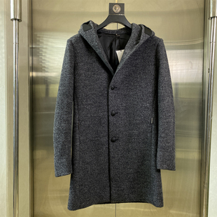 专柜价1100意式极简风28.5%羊毛连帽呢大衣男士D55商务休闲外套