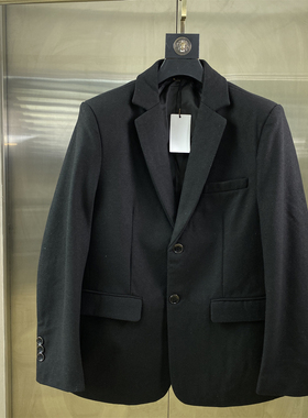 专柜M码~黑色毛呢大衣男中长款冬季商务西装领单排扣保暖外套C18