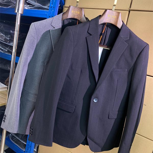 商务休闲春秋条纹修身单西