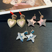 跨境小香风爱心贝壳蓝色海星耳钉独特耳环小众设计高级感S925耳饰