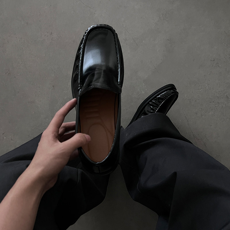 thumbnail for cleanfit derby shoes black slip-on loafers men's commuting casual beanie shoes commuting leather shoes men