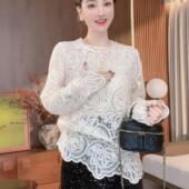 上衣 女秋冬内搭浪漫高级感叠穿长袖 2025秋冬款 重工钩花蕾丝打底衫
