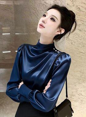 绝美巨好看减龄气质上衣女2026春新款淡人高知穿搭藏蓝色高级衬衫