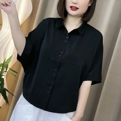 夏季新款时尚百搭洋气宽松显瘦薄款休闲短袖衬衫女士衬衣妈妈装