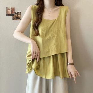 大碼 夏季 白色內搭胖MM顯瘦外穿無袖 上衣 不規則吊帶背心女2025新款