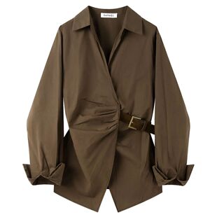 2026早秋新款 女高级感轻奢减龄洋气衬衣腰带设计 韩系收腰白色衬衫