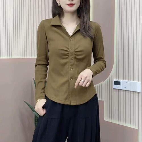 纯棉长袖T恤女装2025秋季新款韩版修身显瘦百搭洋气减龄开衫上衣