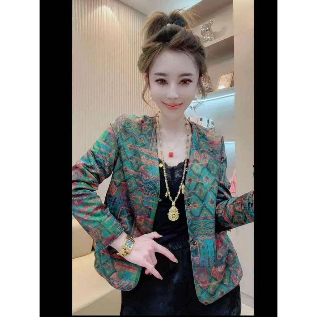 2025秋季新款丝绒提花双面双穿外套R气质国风妈妈装百搭宽松上衣