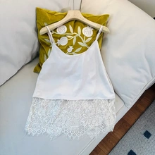 缎面蕾丝拼接吊带背心女2025春夏新款叠穿设计感小众内搭打底上衣