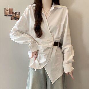 独特气质收腰上衣女2026春秋季 外穿衬衫 新款 长袖 V领通勤时尚 韩版