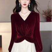 高端奢华大牌金丝绒衬衫 上衣春秋冬季 女士小衫 打底衫 2025新款 法式