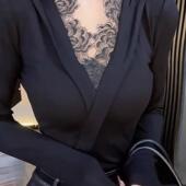 V领蕾丝边打底衫 欧货重磅大码 新款 2025年秋季 高级感显瘦上衣 女装