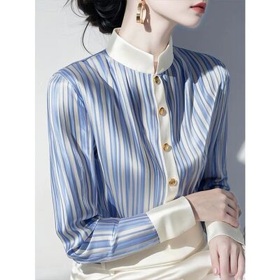 蓝色条纹衬衫独特漂亮高级感轻奢减龄洋气法式打底上衣女2025春季