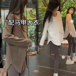 加绒保暖上衣 百搭宽松长袖 2025卫衣打底衫 v领时尚 简约纯色中长款