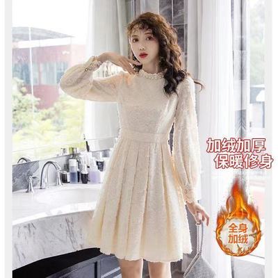 加绒加厚连衣裙女2025秋冬季高级感修身气质减龄保暖内搭打底裙子
