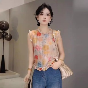 洋气减龄薄款 女马甲2025夏季 新款 上衣背心潮 小衫 碎花无袖 韩版 衬衫