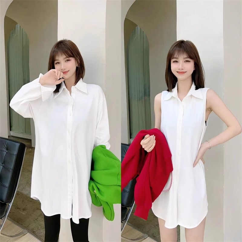 2025衬衫女秋冬款中长款叠穿内搭加绒大码幂式穿搭白背心无袖衬衣