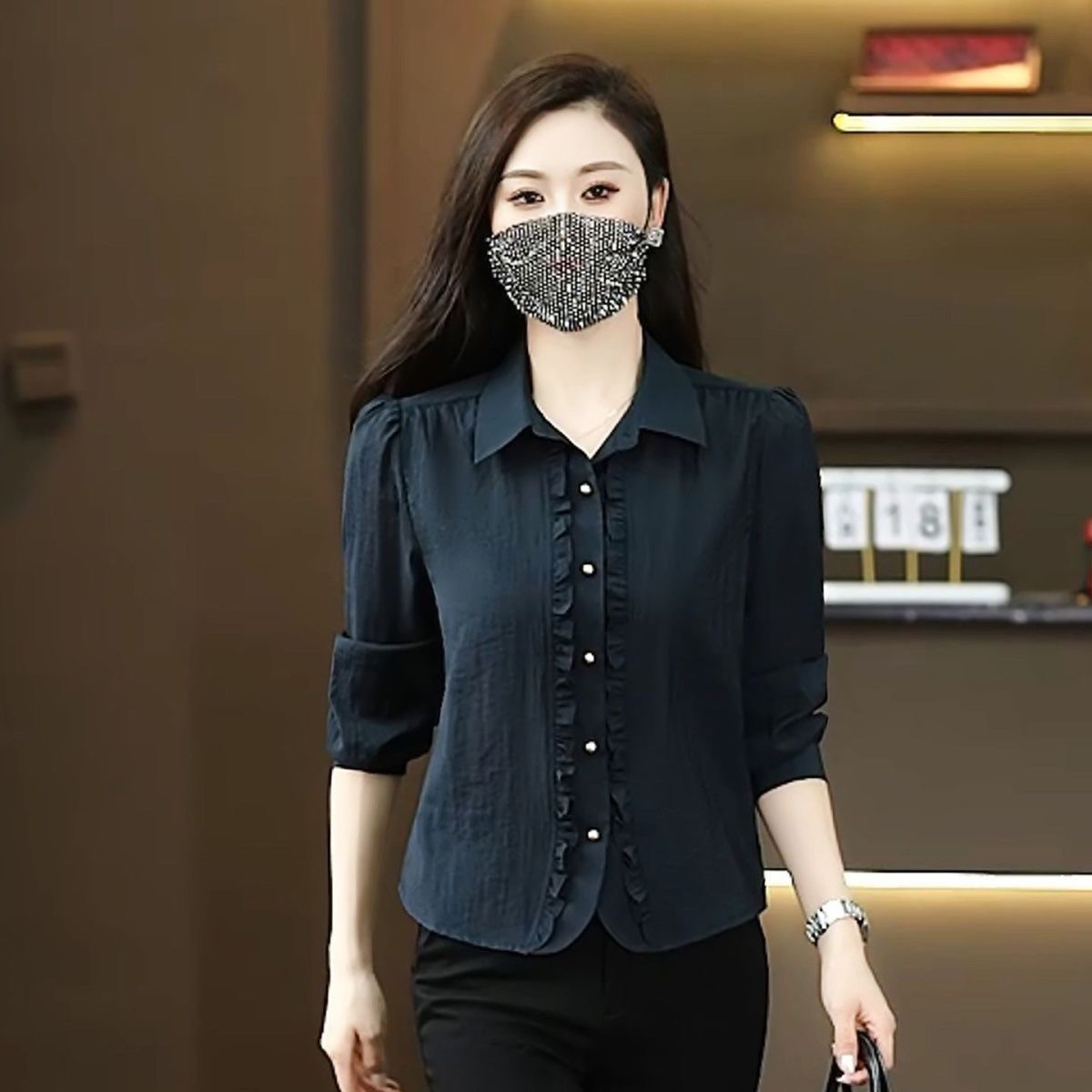 爆款长袖衬衣法式高端小资小上衣早秋女装2026新款衬衫巨好看小衫图片
