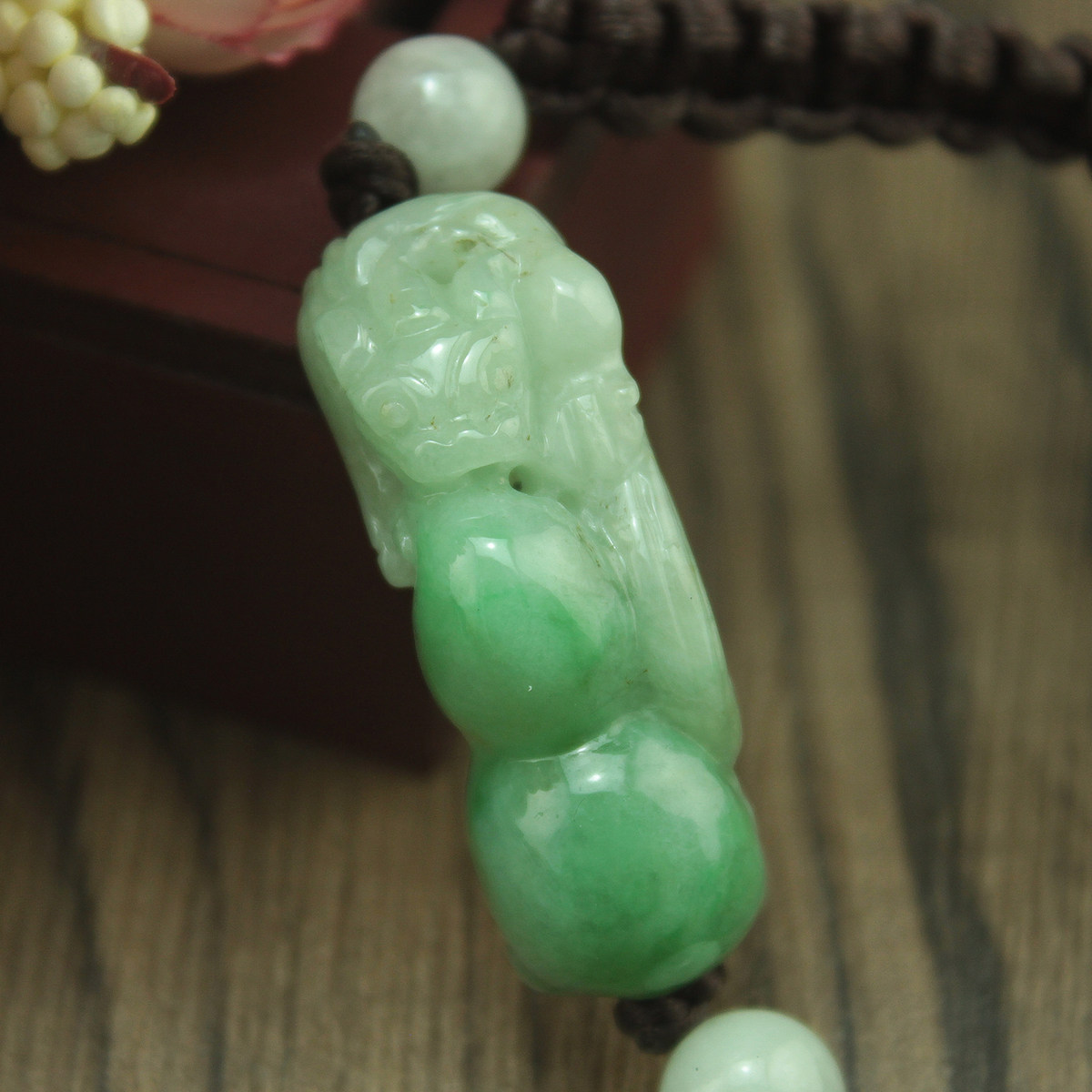 特价 天然缅甸翡翠A货玉器 糯种飘绿葫芦貔貅手链手牌 证书包邮
