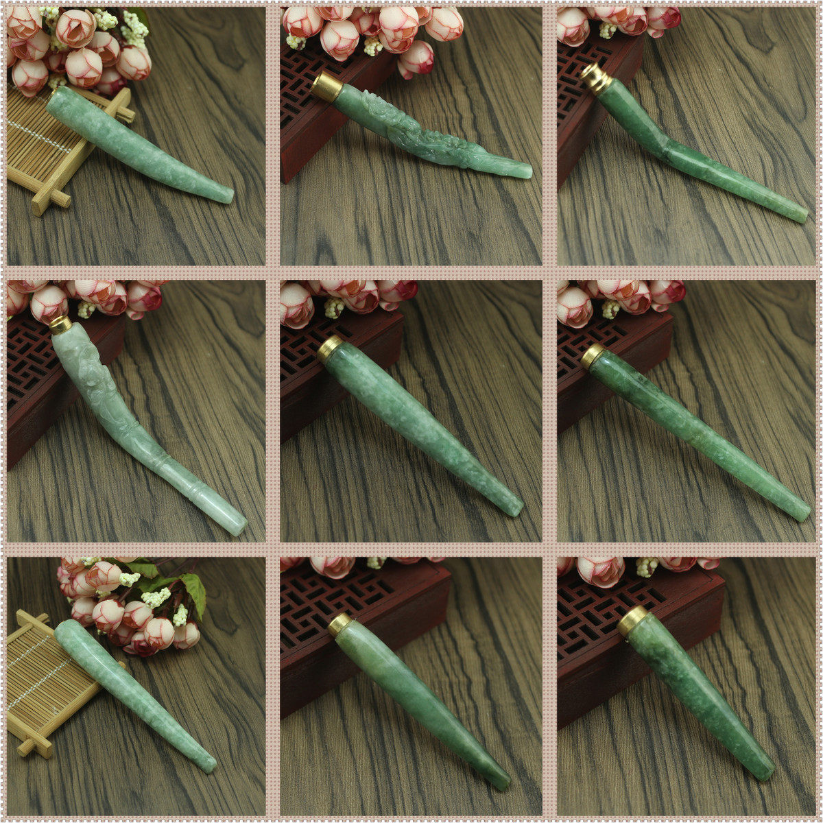 处理价 缅甸天然翡翠A货玉器 瑕疵糯种油青烟嘴 带铜头滤嘴 包邮