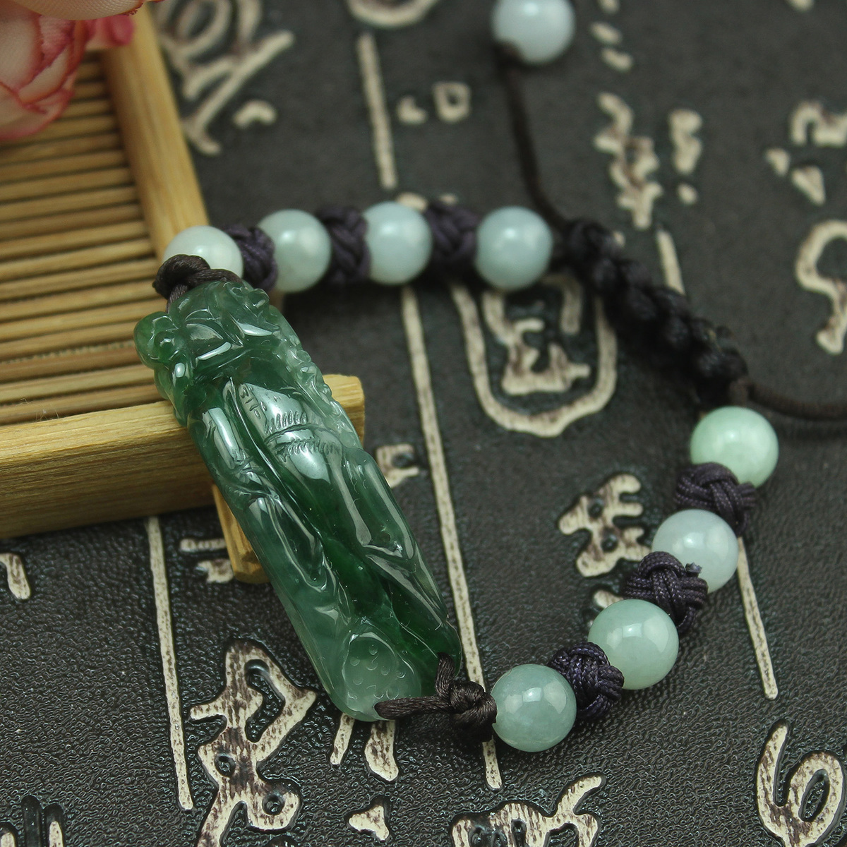 玉器老坑冰糯种油青人生如意手牌