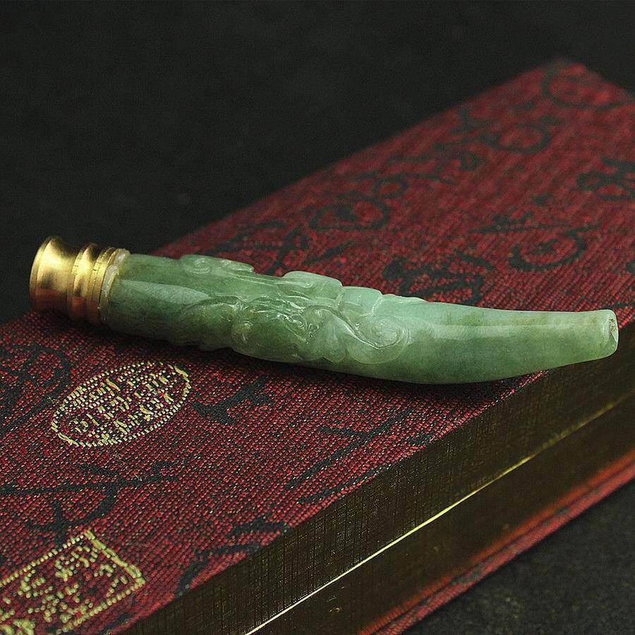 特价 天然缅甸翡翠a货玉器 糯种油青福在眼前翡翠烟嘴带滤嘴 包邮