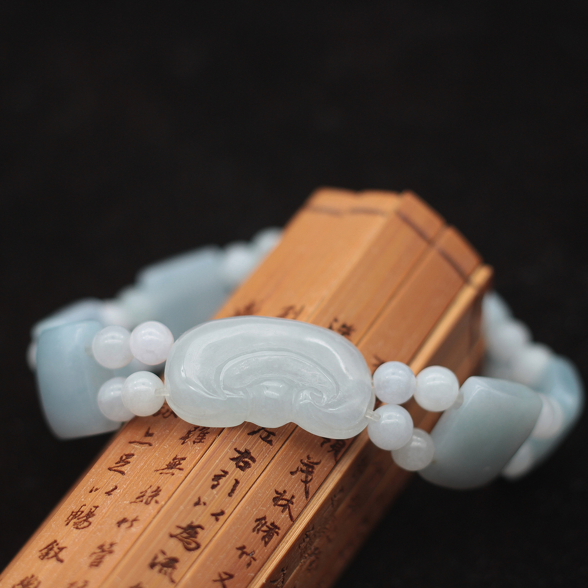 特价 缅甸天然翡翠a货玉器 冰糯种白玉如意手牌玉方块珠链子 包邮