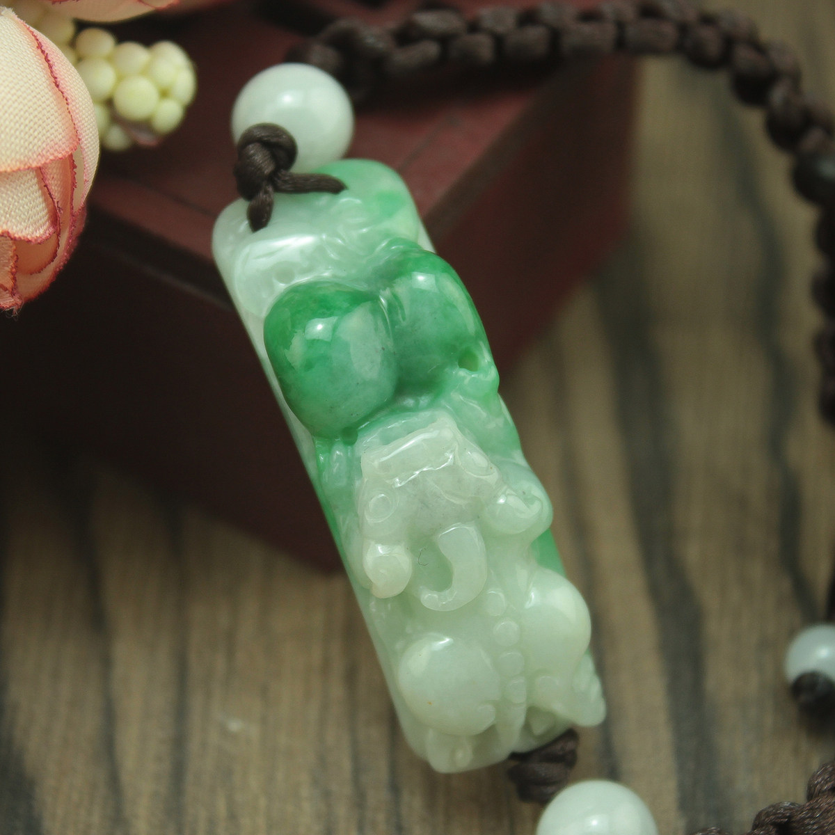 特价 天然缅甸翡翠A货玉器 糯种飘绿葫芦貔貅手链手牌 证书包邮