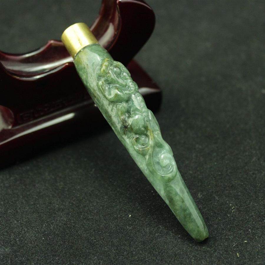 特价 缅甸天然翡翠a货玉器珠宝 糯种飘绿草龙螭龙型烟嘴 包邮