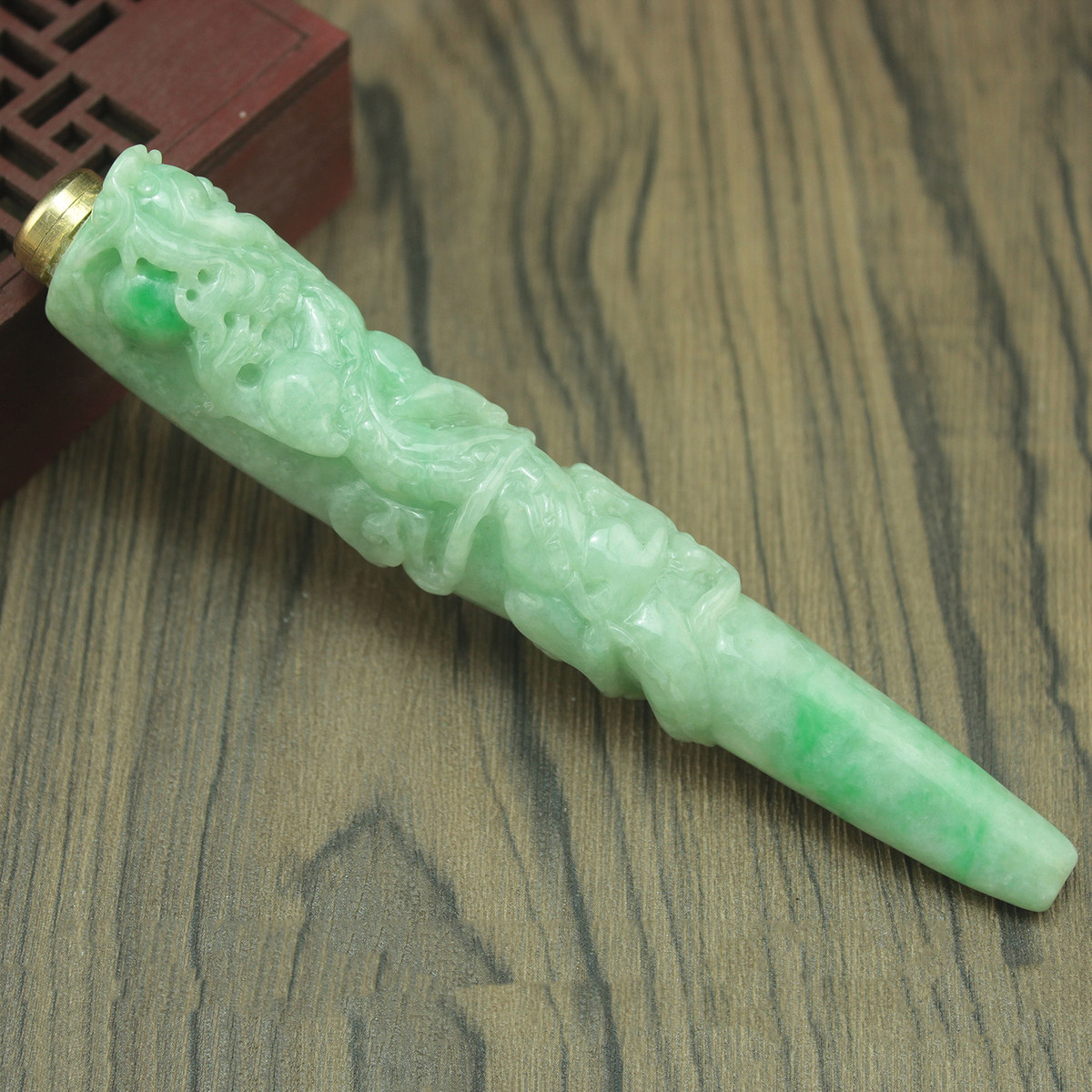 特价 缅甸天然翡翠A货玉器 糯种飘绿祥龙吐珠过滤烟嘴烟杆子 包邮