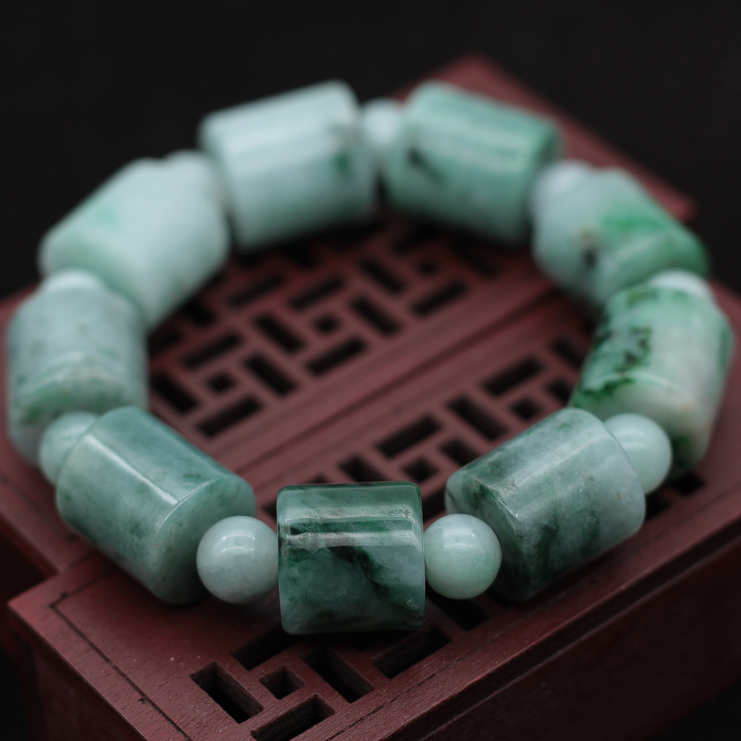 缅甸天然翡翠a货玉器 老坑糯种飘花路路通串珠男款手串手链 包邮