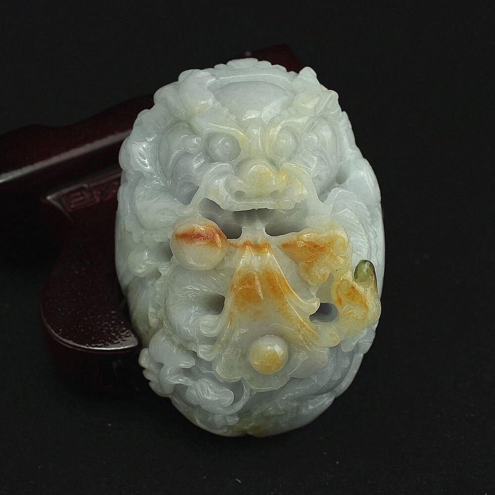 特价 缅甸天然翡翠a货玉器 糯种紫罗兰黄翡龙吐珠把件手玩件 包邮