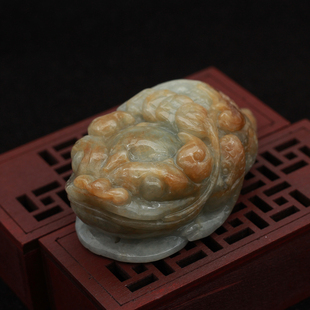 缅甸翡翠A货玉器 冰糯种黄翡三脚蟾招财金蟾玉蟾小摆件把件 包邮