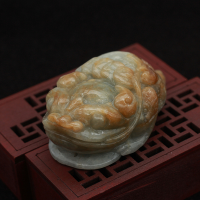 缅甸翡翠A货玉器 冰糯种黄翡三脚蟾招财金蟾玉蟾小摆件把件 包邮