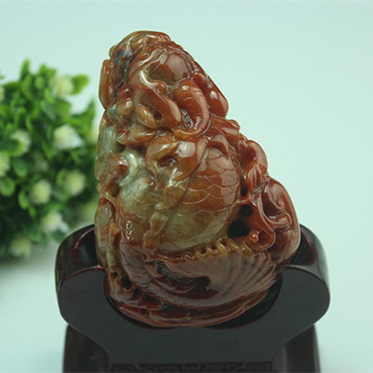 缅甸天然A货翡翠玉器 红翡龙头鱼鸱吻鸱尾把件手玩件 证书包邮