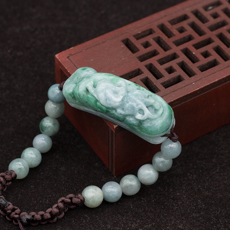 工厂直销 天然缅甸A货翡翠 糯种飘绿如意葫芦螭龙福禄寿手牌 包邮