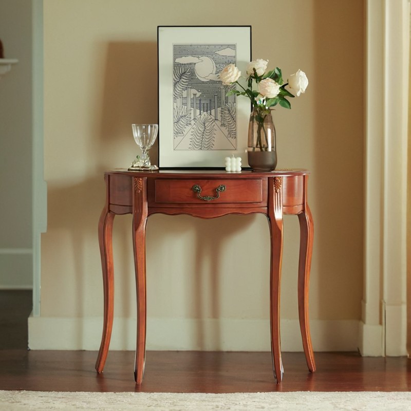 玥美居美式实木半圆玄关桌走廊简约玄关台欧式门厅玄关柜玄关桌