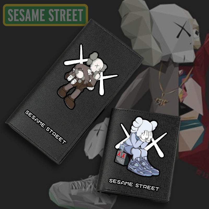 kaws联名芝麻街动漫周边男女短款钱夹长款钱包皮夹折叠个性印花