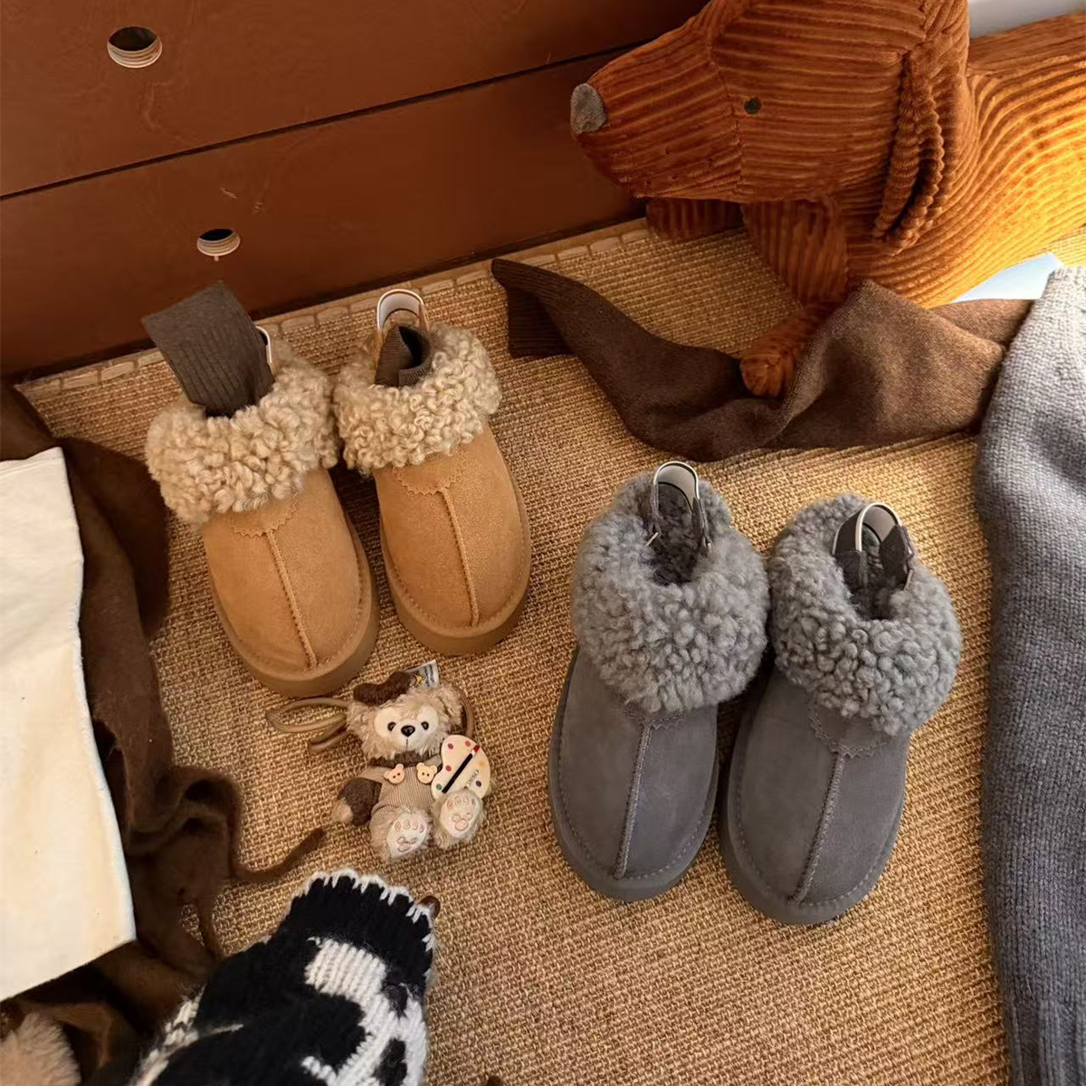 宝小姐2025保暖毛毛包头雪地拖鞋