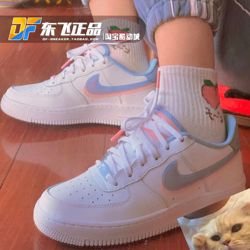 nike air force1空军一号af1蓝粉白双钩女休闲低帮板鞋cw1574-100