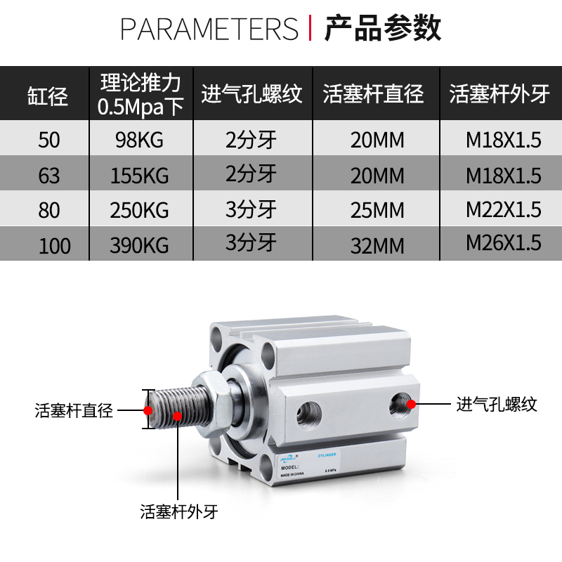 小型气动SDA外牙薄型气缸20/25/32/40/63/80X10X15/20/30/40/50-B