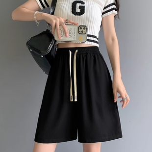 阔腿五分裤 宽松休闲小个子西装 女夏高腰显瘦直筒中裤 冰丝运动短裤