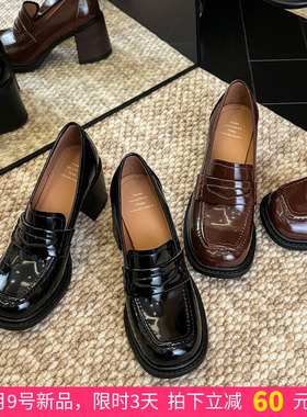 pretty。穿搭Tips · 黑色粗跟高跟乐福鞋jk制服小皮鞋棕色单鞋女