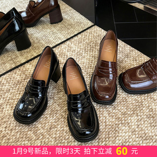 pretty。穿搭Tips · 黑色粗跟高跟乐福鞋jk制服小皮鞋棕色单鞋女