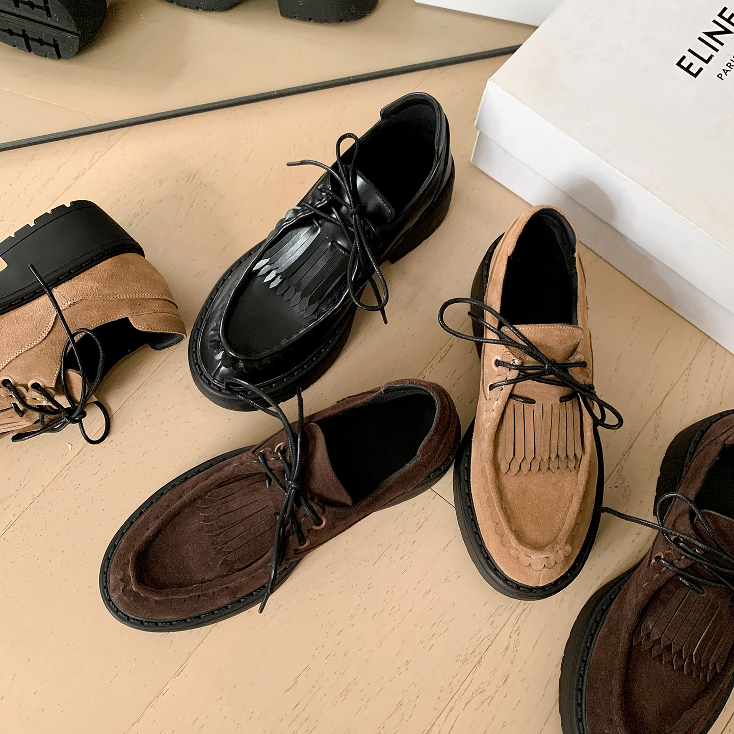 lazy。26新品 · 棕色流苏增高厚底小皮鞋黑色平底松糕休闲单鞋女,女鞋,深口单鞋,淘宝优惠券,粉丝福利购,淘宝优惠卷